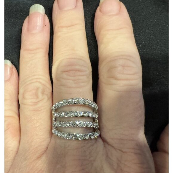 NEW Fashion CZ Moissanite Stacked Eternity Silvertone Ring Women 17 US 7 - Picture 2 of 8